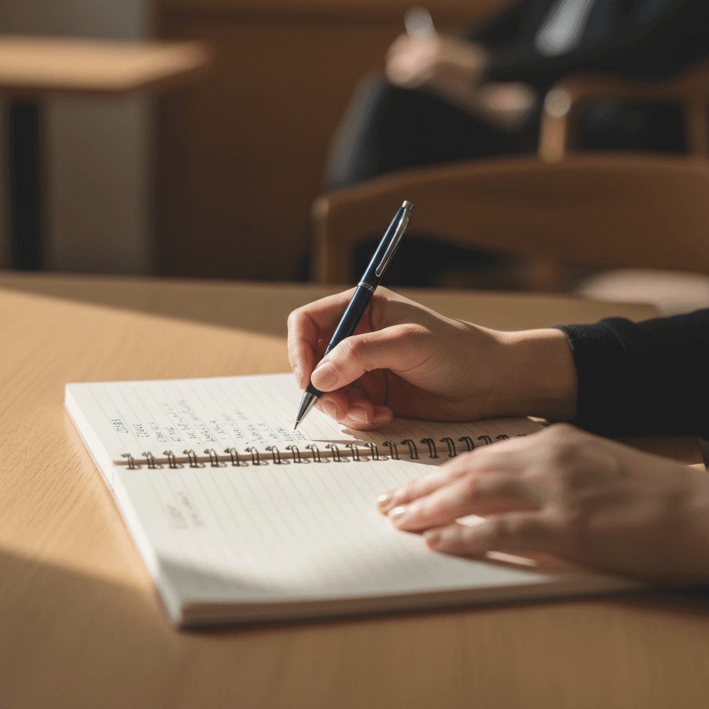 Hands documenting workforce goals during training